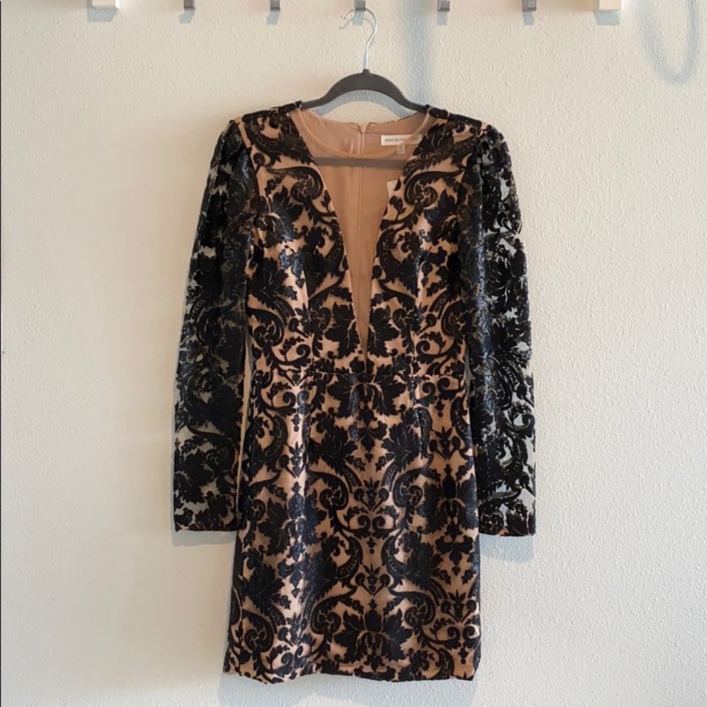Embellished Black and Tan Floral Dress